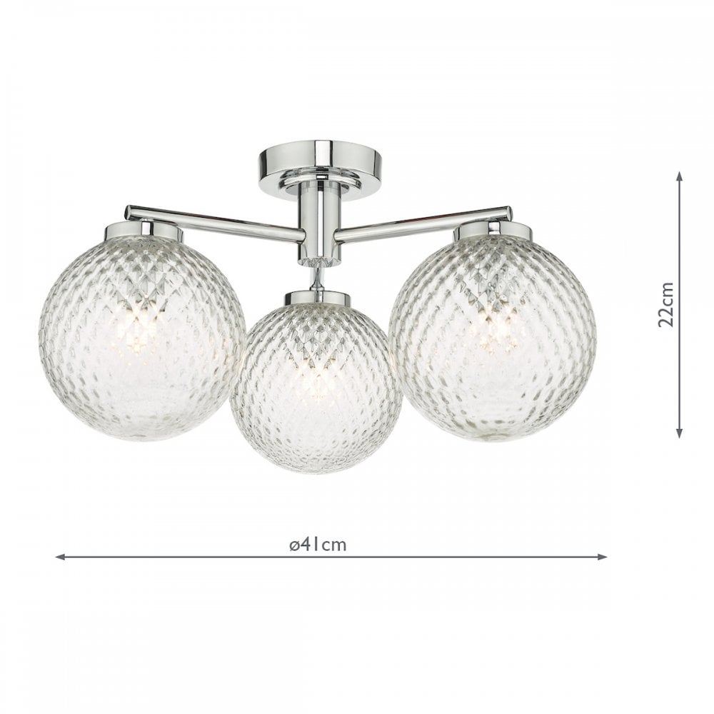 Dar WAY5350 Wayne Bathroom 3 Light Semi Flush Polished Chrome Glass