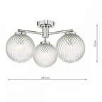 Dar WAY5350 Wayne Bathroom 3 Light Semi Flush Polished Chrome Glass