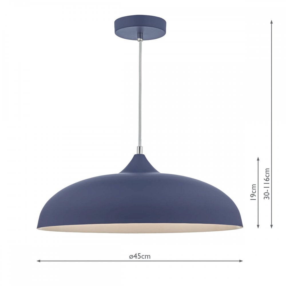 Dar KAE0123 Kaelan 1 Light Pendant Blue And White