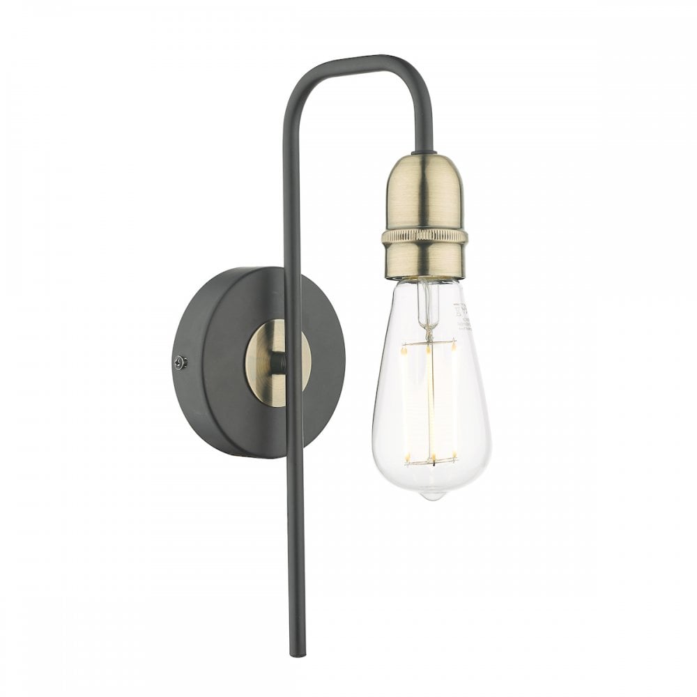 Dar KIE0722 Kiefer 1 Light Wall Light Black And Antique Brass