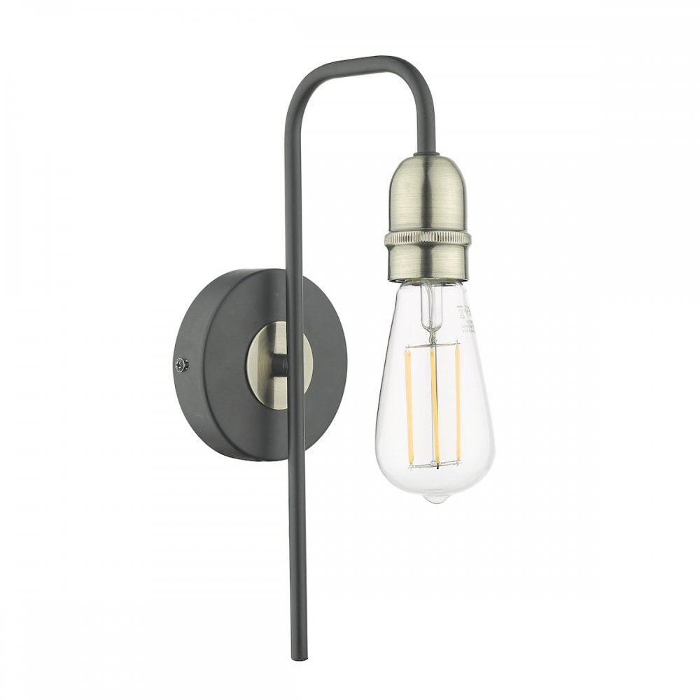 Dar KIE0722 Kiefer 1 Light Wall Light Black And Antique Brass