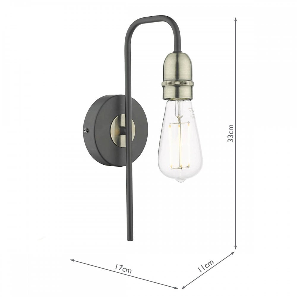 Dar KIE0722 Kiefer 1 Light Wall Light Black And Antique Brass