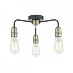 Dar KIE5322 Kiefer 3 Light Flush Black And Antique Brass