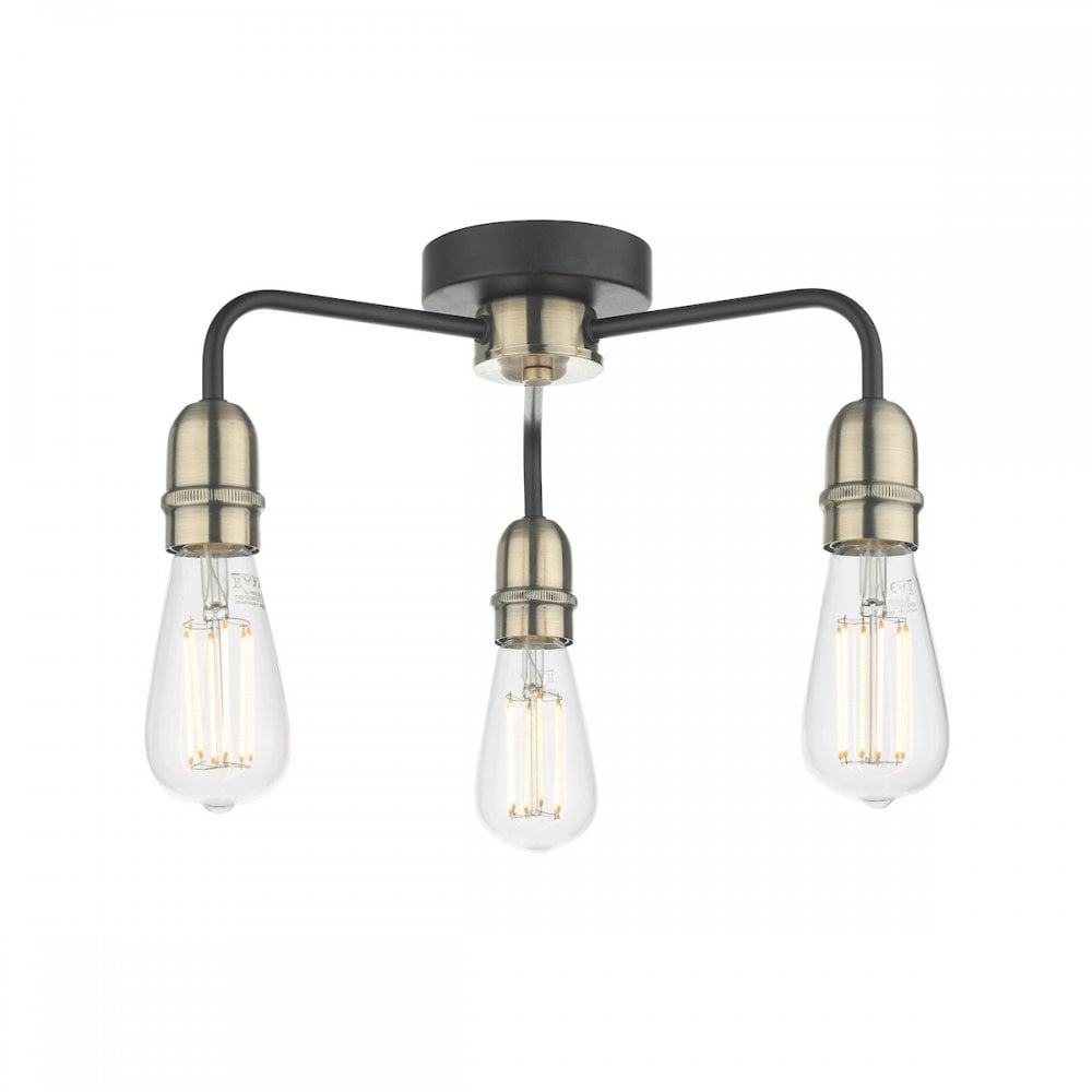 Dar KIE5322 Kiefer 3 Light Flush Black And Antique Brass