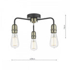 Dar KIE5322 Kiefer 3 Light Flush Black And Antique Brass