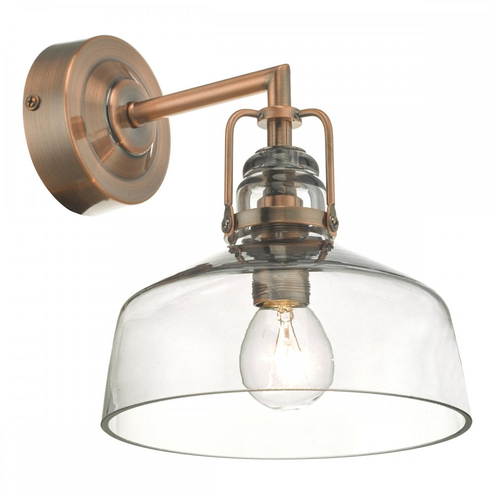 Dar MIL0764 Miles Wall Light Antique Copper Smoked Glass