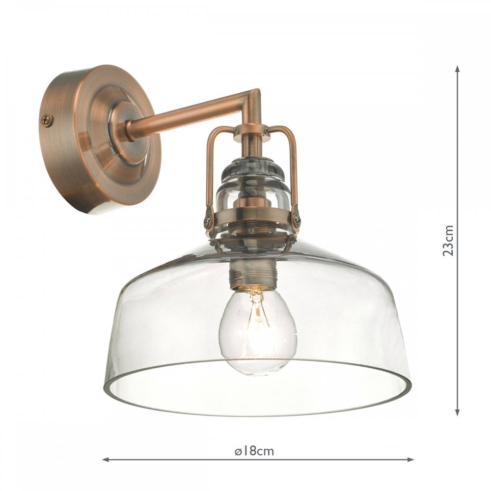 Dar MIL0764 Miles Wall Light Antique Copper Smoked Glass