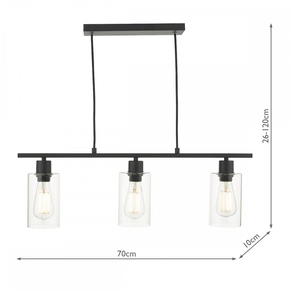 Dar MIU0322 Miu 3 Light Bar Matt Black Glass