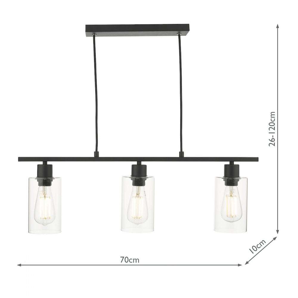 Dar MIU0322 Miu 3 Light Bar Matt Black Glass