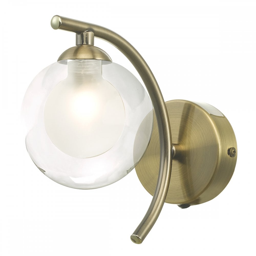 Dar NAK0775-04 Nakita Wall Light Antique Brass With Clear/Opal Glass