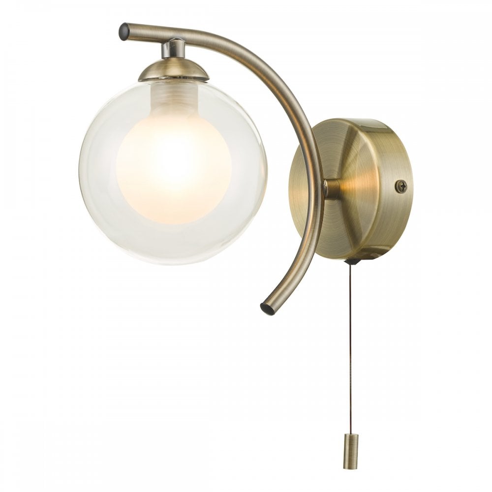 Dar NAK0775-04 Nakita Wall Light Antique Brass With Clear/Opal Glass