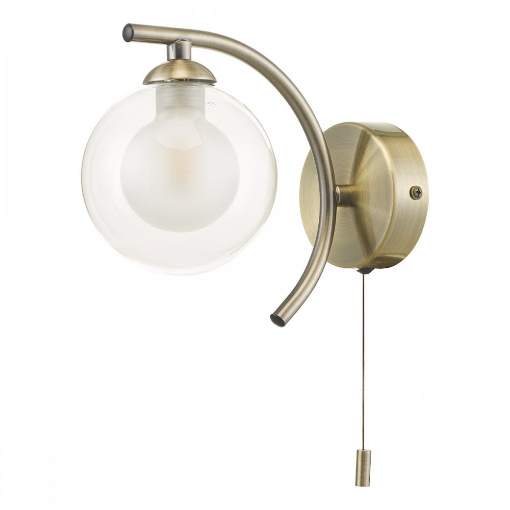 Dar NAK0775-04 Nakita Wall Light Antique Brass With Clear/Opal Glass