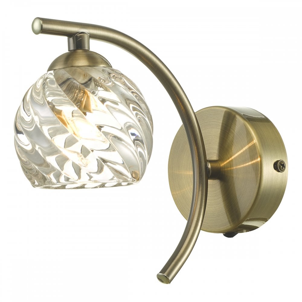 Dar NAK0775-05 Nakita Wall Light Antique Brass With Twisted Open Glass