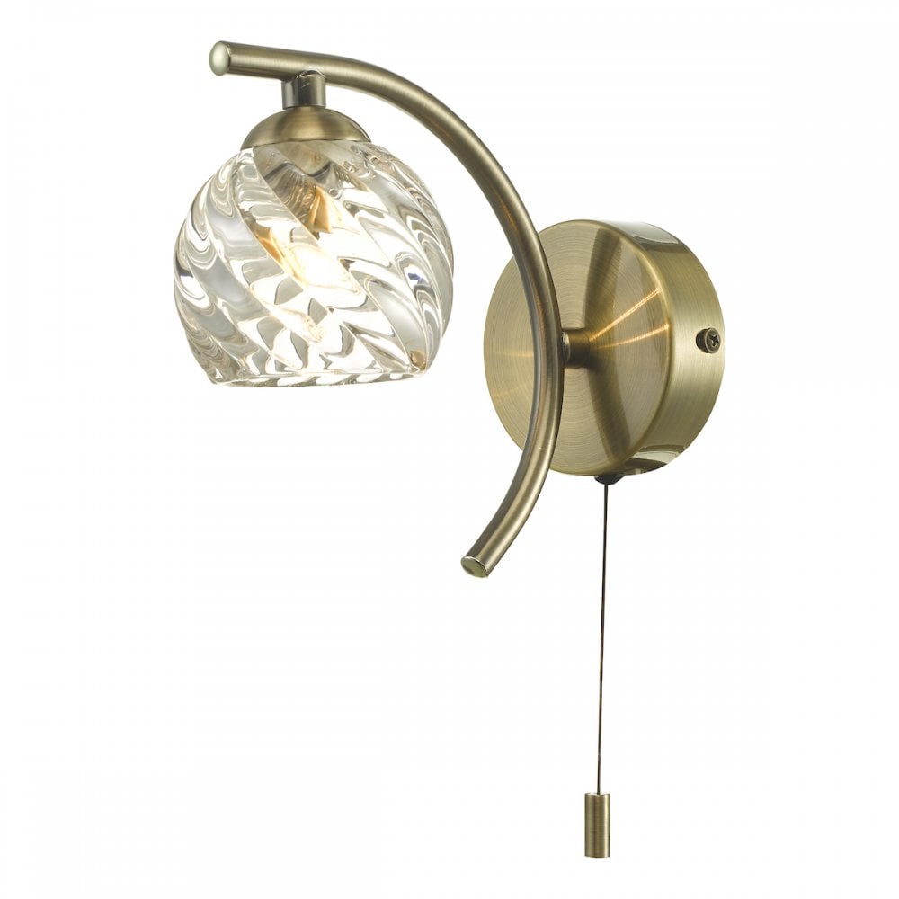 Dar NAK0775-05 Nakita Wall Light Antique Brass With Twisted Open Glass