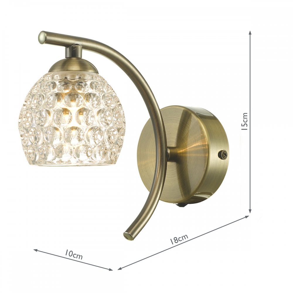 Dar NAK0775-06 Nakita Wall Light Antique Brass With Dimpled Glass