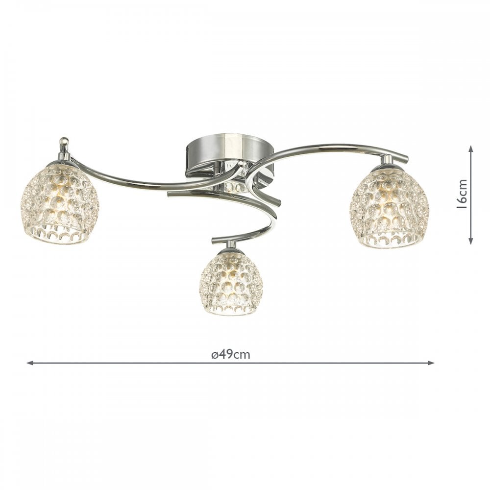 Dar NAK5350-06 Nakita 3 Light Semi Flush Polished Chrome With Dimpled Glass
