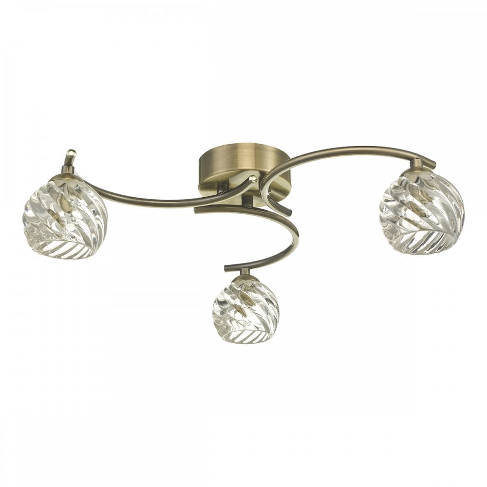 Dar NAK5375-05 Nakita 3 Light Semi Flush Antique Brass With Twisted Open Glass