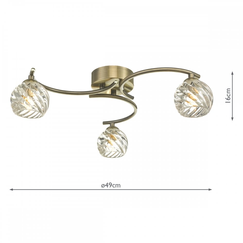 Dar NAK5375-05 Nakita 3 Light Semi Flush Antique Brass With Twisted Open Glass