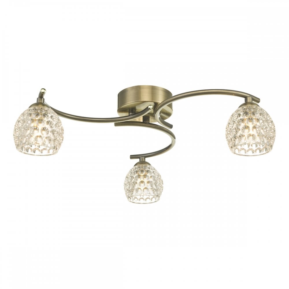 Dar NAK5375-06 Nakita 3 Light Semi Flush Antique Brass With Dimpled Glass