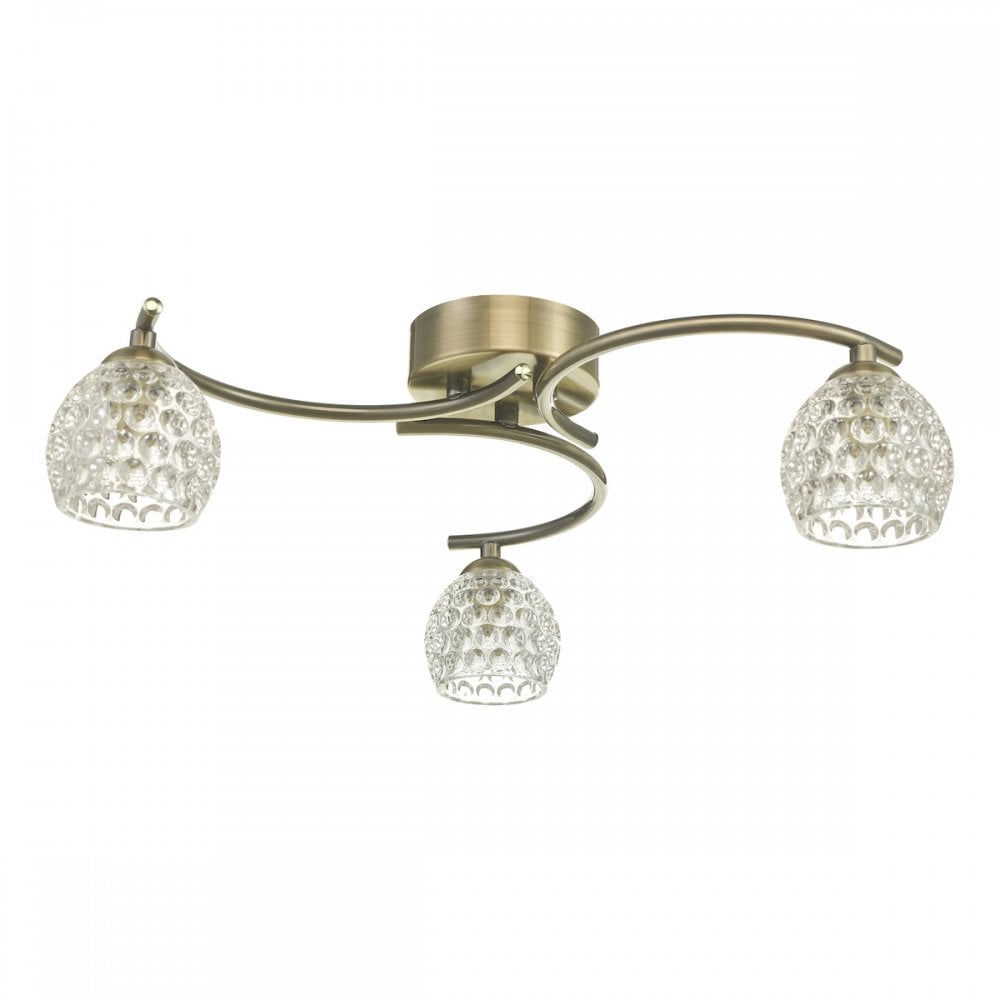 Dar NAK5375-06 Nakita 3 Light Semi Flush Antique Brass With Dimpled Glass
