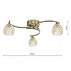 Dar NAK5375-06 Nakita 3 Light Semi Flush Antique Brass With Dimpled Glass
