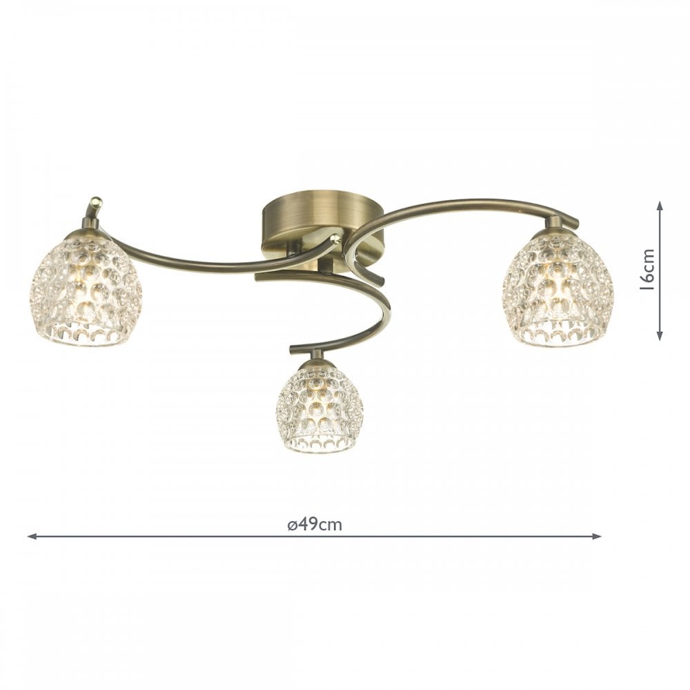 Dar NAK5375-06 Nakita 3 Light Semi Flush Antique Brass With Dimpled Glass