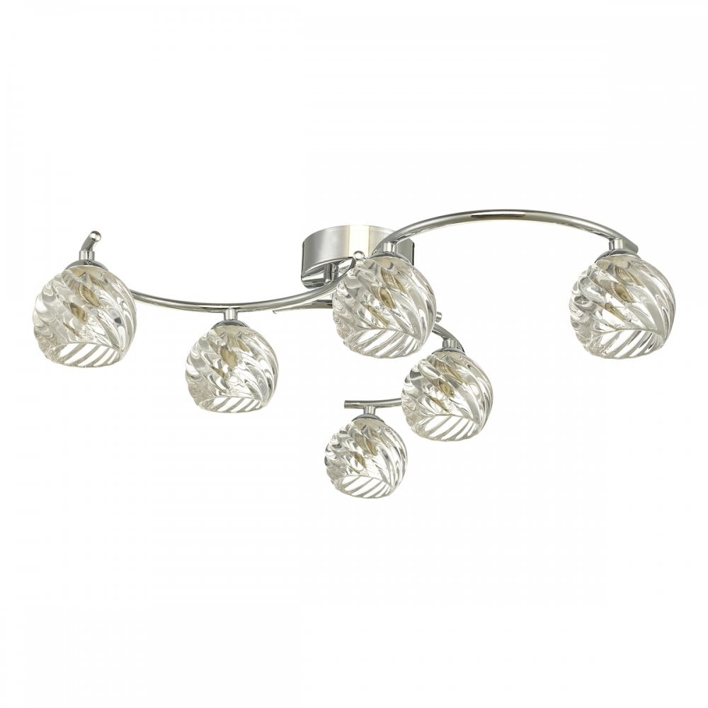 Dar NAK6450-05 Nakita 6 Light Semi Flush Polished Chrome With Twisted Open Glass