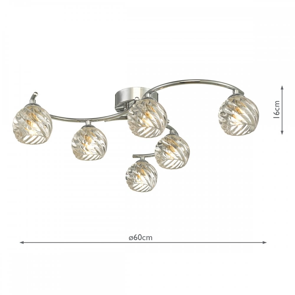 Dar NAK6450-05 Nakita 6 Light Semi Flush Polished Chrome With Twisted Open Glass