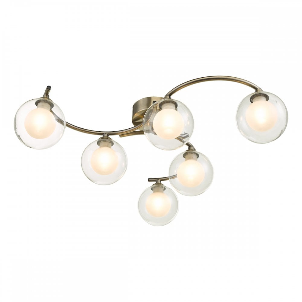 Dar NAK6475-04 Nakita 6 Light Semi Flush Antique Brass With Clear Opal Glass