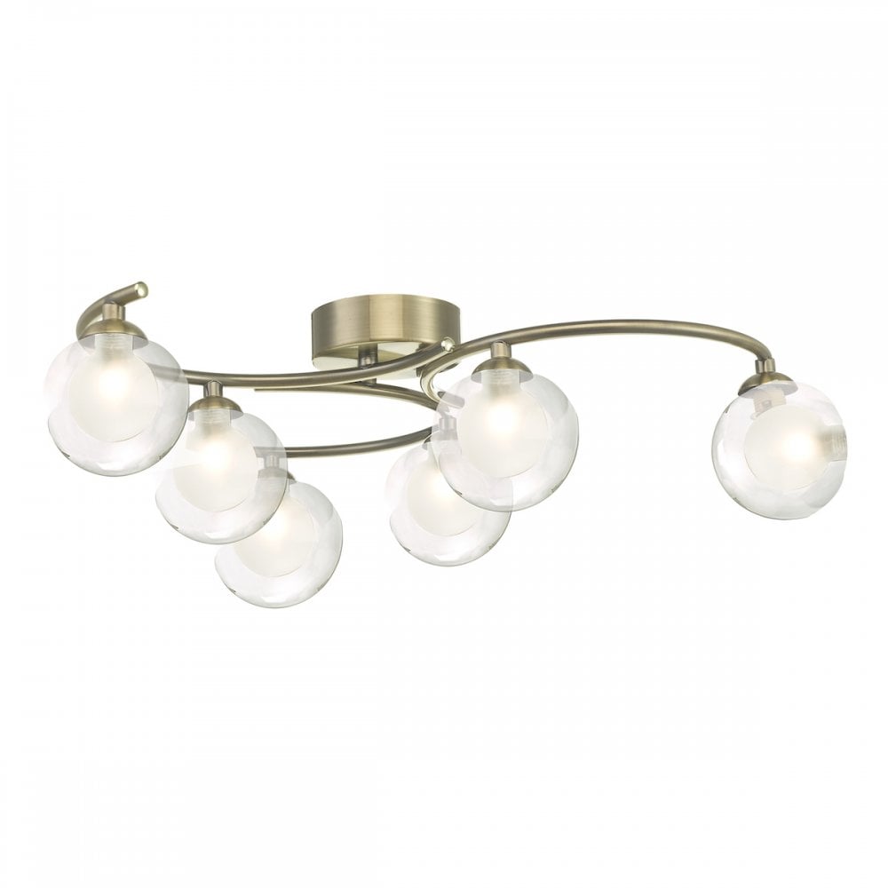 Dar NAK6475-04 Nakita 6 Light Semi Flush Antique Brass With Clear Opal Glass
