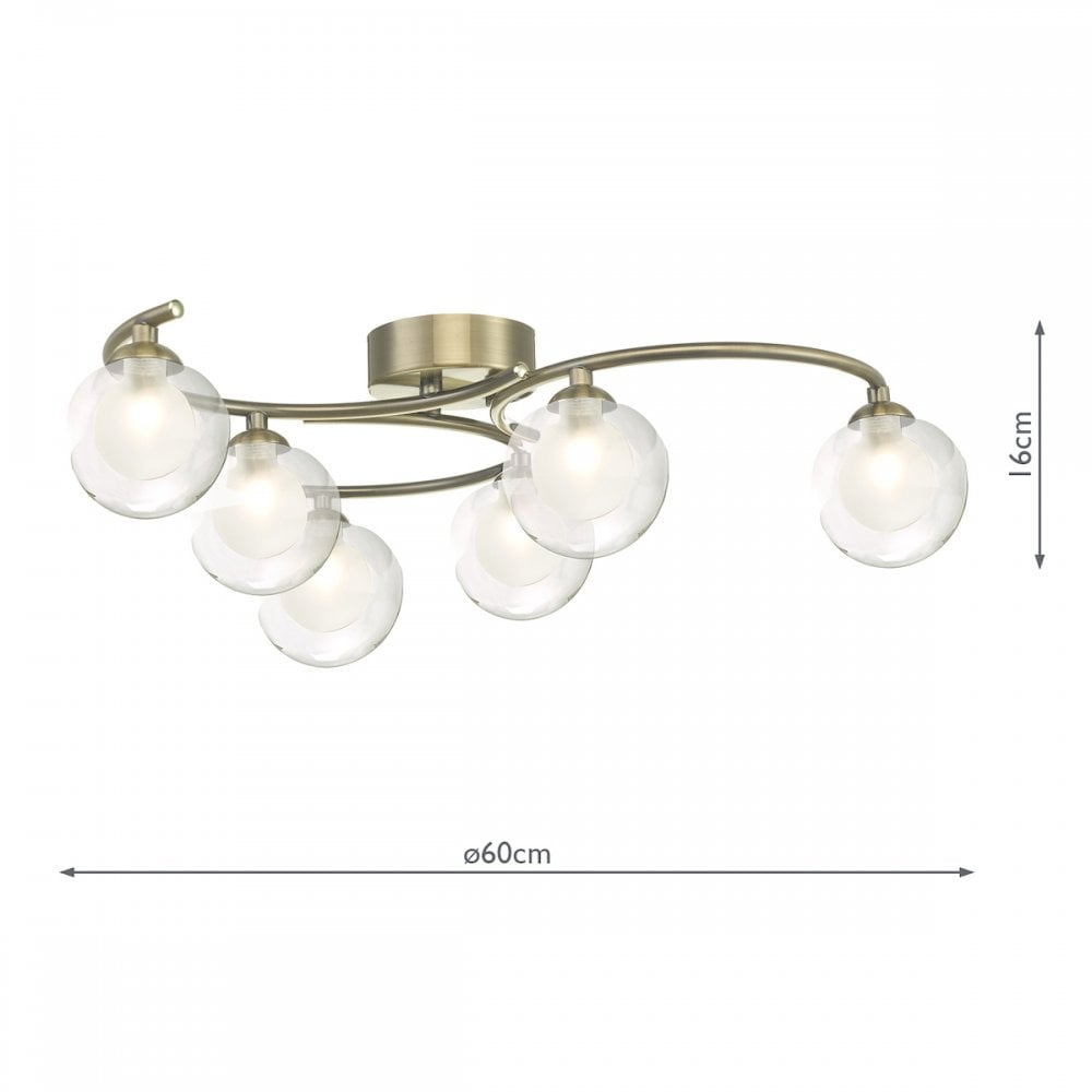 Dar NAK6475-04 Nakita 6 Light Semi Flush Antique Brass With Clear Opal Glass