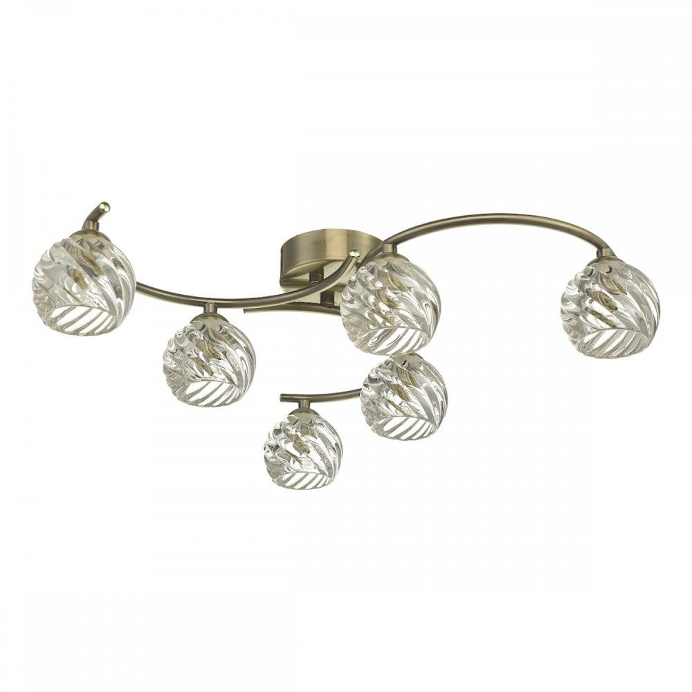 Dar NAK6475-05 Nakita 6 Light Semi Flush Antique Brass With Twisted Open Glass