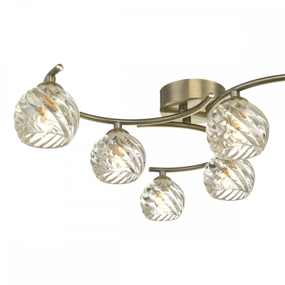 Dar NAK6475-05 Nakita 6 Light Semi Flush Antique Brass With Twisted Open Glass