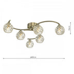 Dar NAK6475-05 Nakita 6 Light Semi Flush Antique Brass With Twisted Open Glass