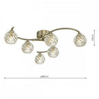 Dar NAK6475-05 Nakita 6 Light Semi Flush Antique Brass With Twisted Open Glass