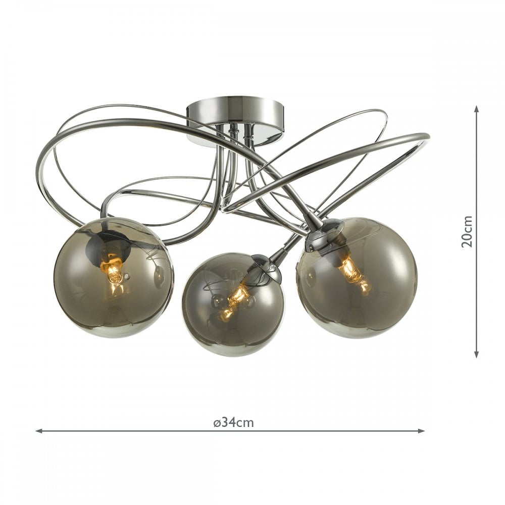 Dar ONA5350-01 Onawa 3 Light Semi Flush Polished Chrome With Smoked Glass
