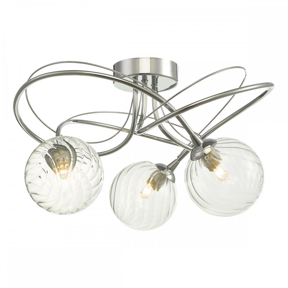 Dar ONA5350-03 Onawa 3 Light Semi Flush Polished Chrome With Twisted Closed Glass