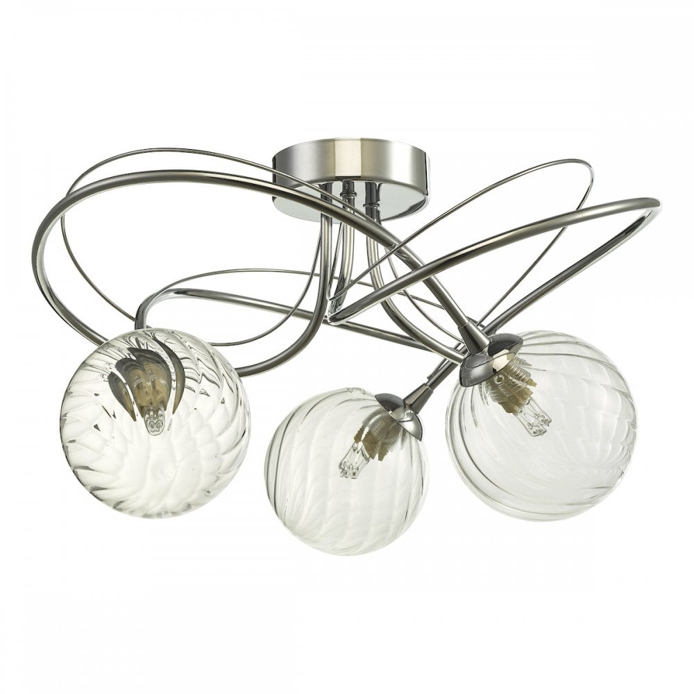 Dar ONA5350-03 Onawa 3 Light Semi Flush Polished Chrome With Twisted Closed Glass