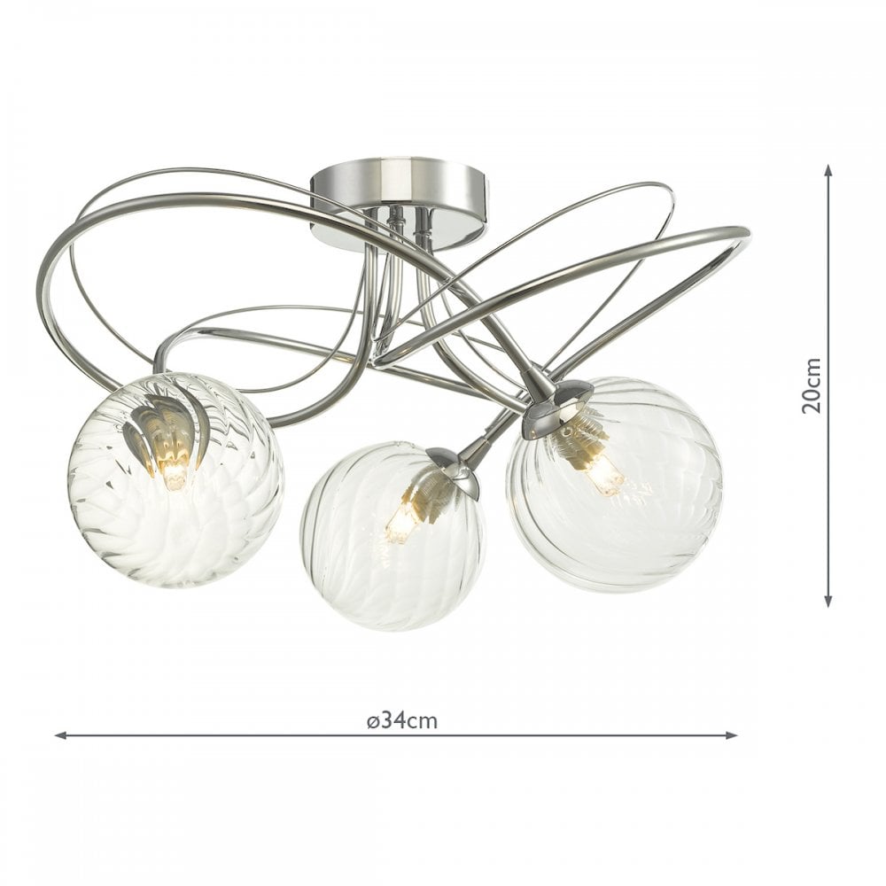 Dar ONA5350-03 Onawa 3 Light Semi Flush Polished Chrome With Twisted Closed Glass