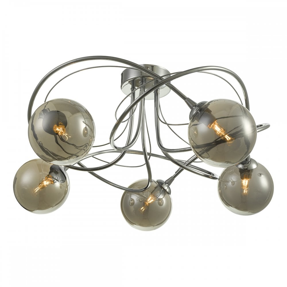Dar ONA5450-01 Onawa 5 Light Semi Flush Polished Chrome With Smoked Glass