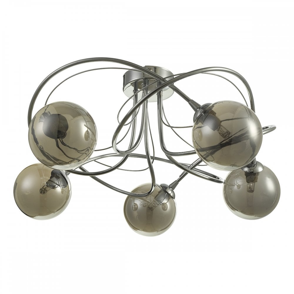 Dar ONA5450-01 Onawa 5 Light Semi Flush Polished Chrome With Smoked Glass