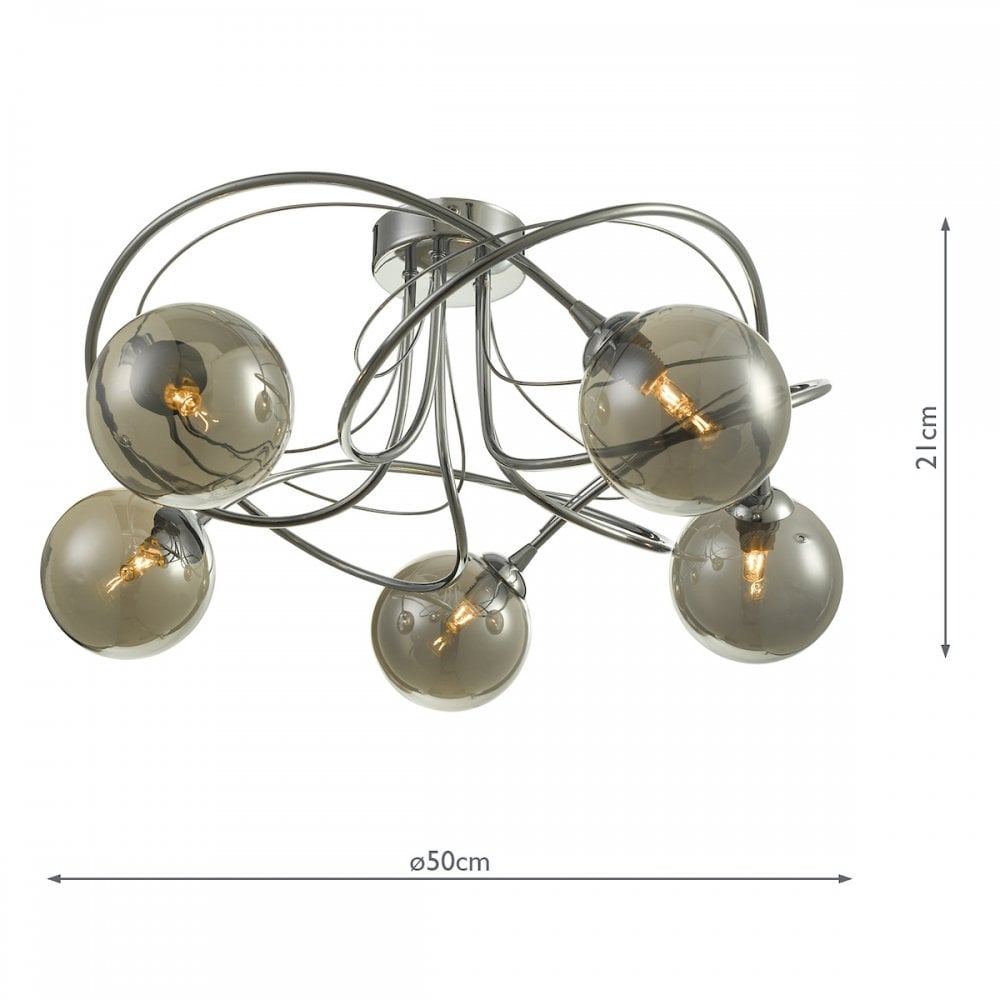 Dar ONA5450-01 Onawa 5 Light Semi Flush Polished Chrome With Smoked Glass