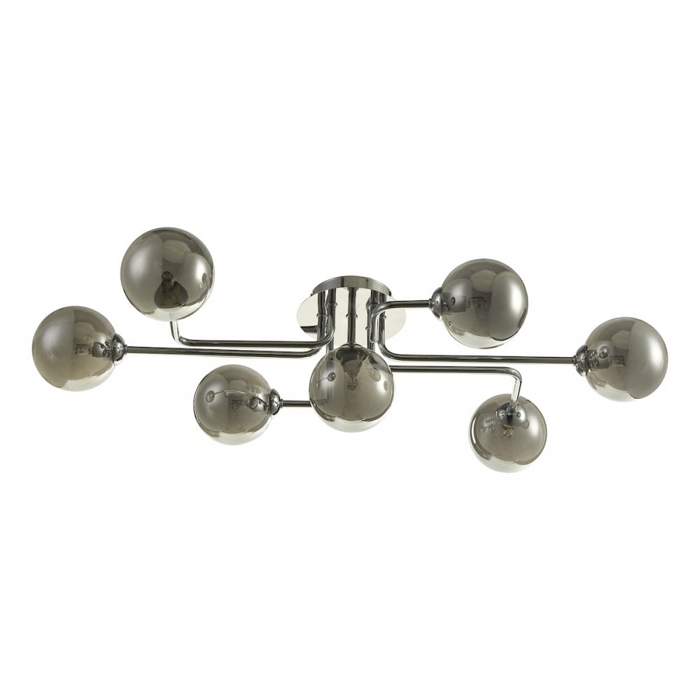 Dar REY3450-01 Reyna 7 Light Semi Flush Polished Chrome With Smoked Glass