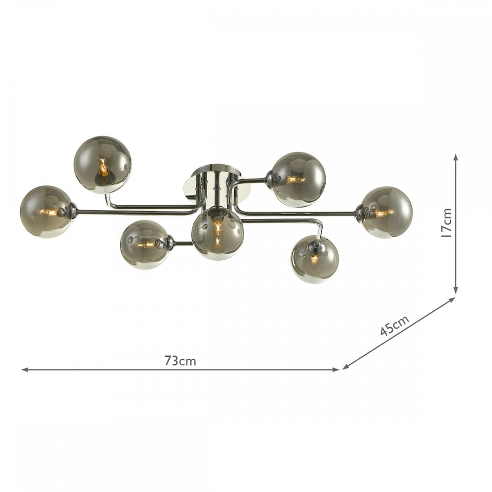 Dar REY3450-01 Reyna 7 Light Semi Flush Polished Chrome With Smoked Glass