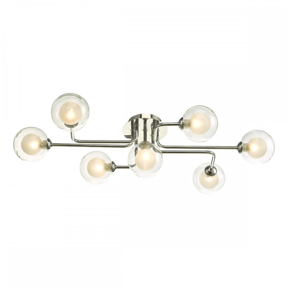 Dar REY3450-04 Reyna 7 Light Semi Flush Polished Chrome With Clear/Opal Glass