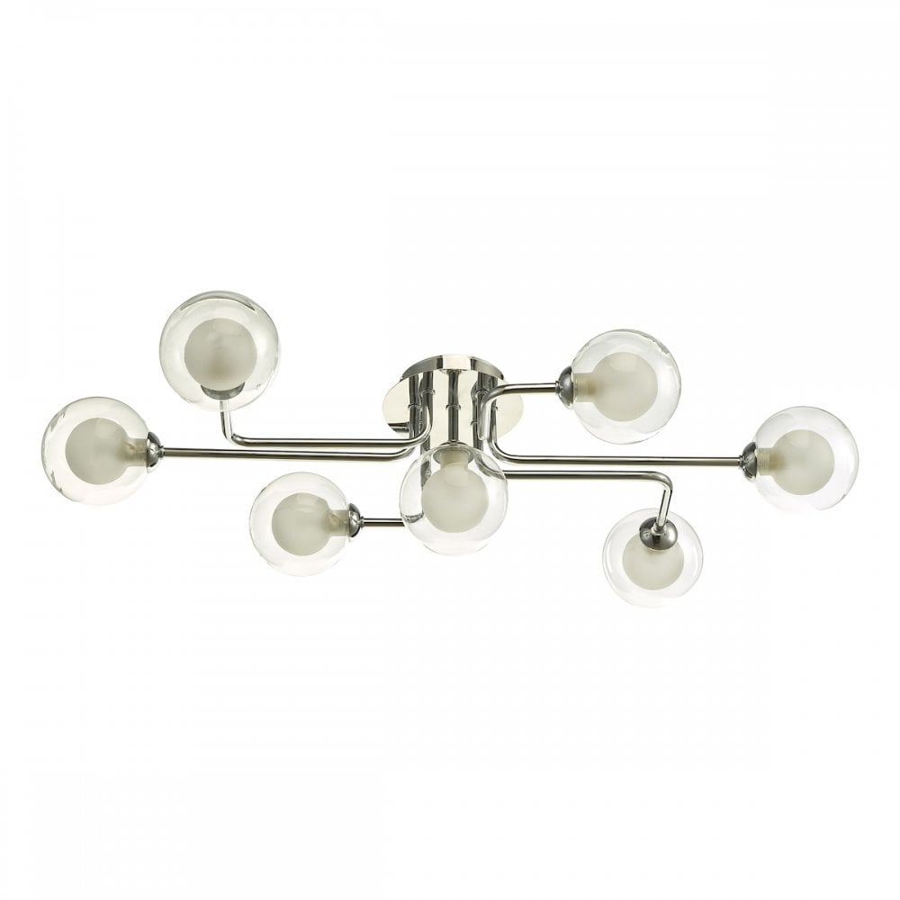 Dar REY3450-04 Reyna 7 Light Semi Flush Polished Chrome With Clear/Opal Glass