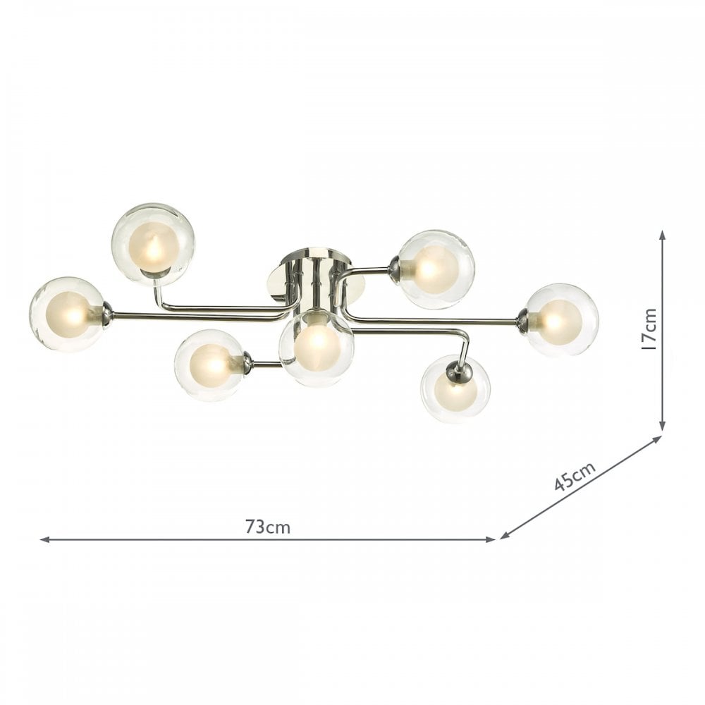 Dar REY3450-04 Reyna 7 Light Semi Flush Polished Chrome With Clear/Opal Glass
