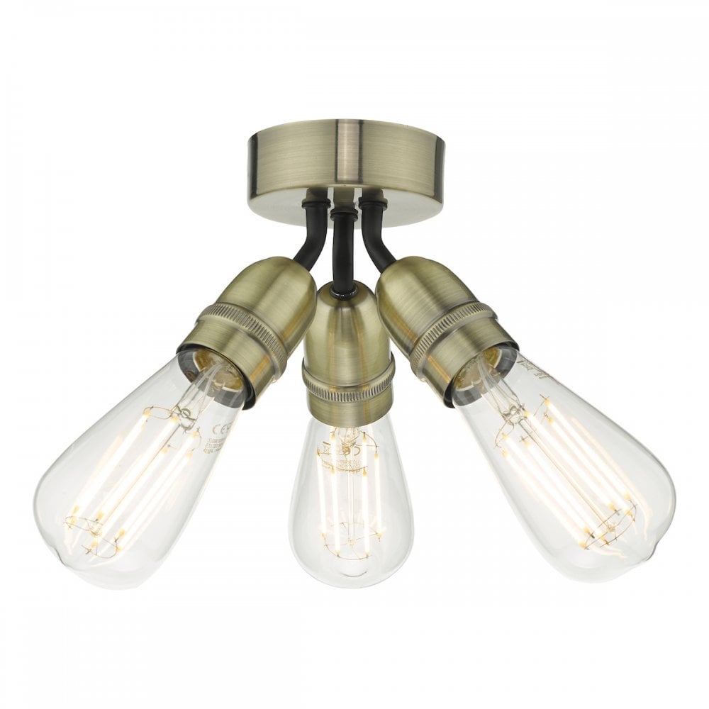 Dar YAO0375 Yao 3 Light Flush Antique Brass