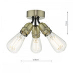 Dar YAO0375 Yao 3 Light Flush Antique Brass