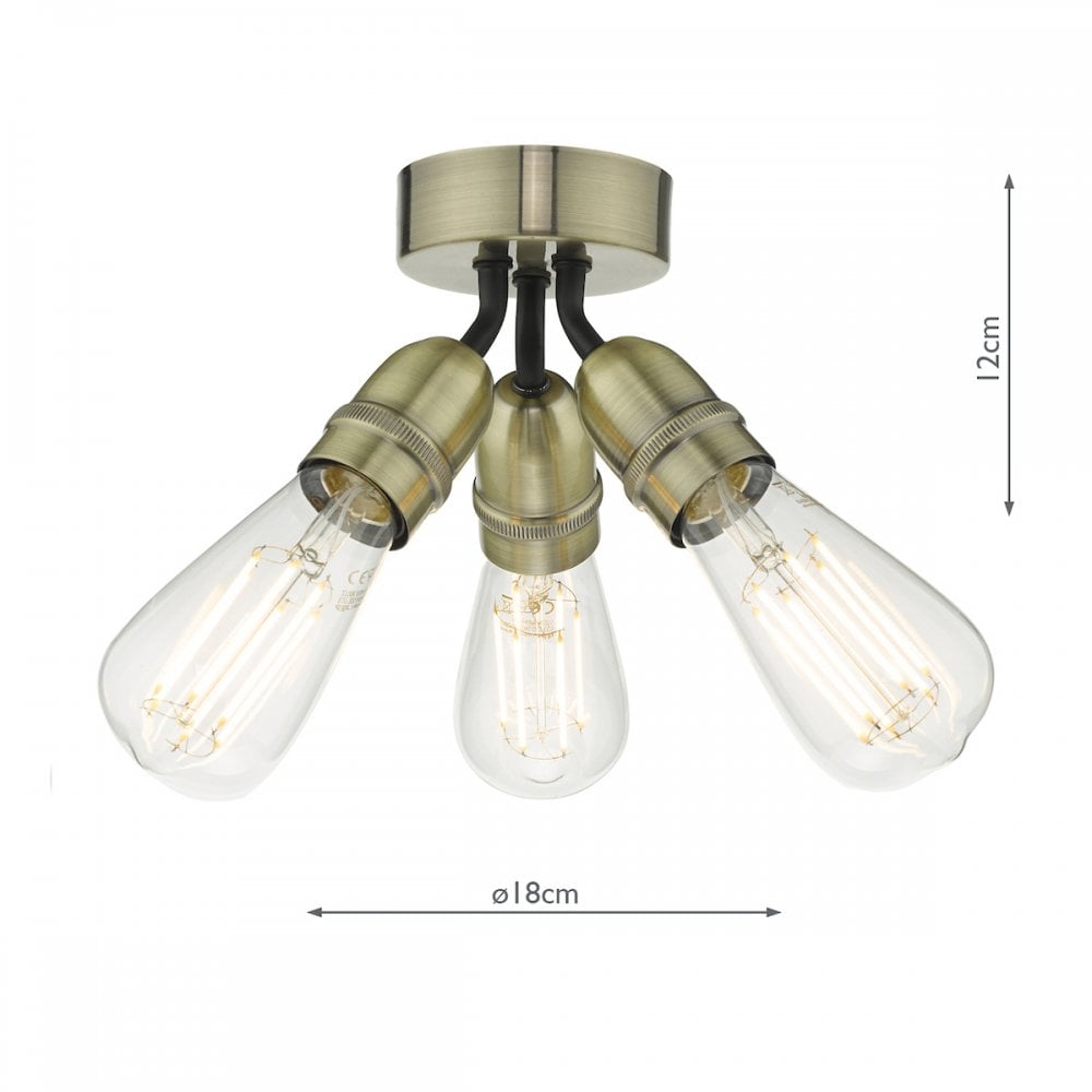 Dar YAO0375 Yao 3 Light Flush Antique Brass
